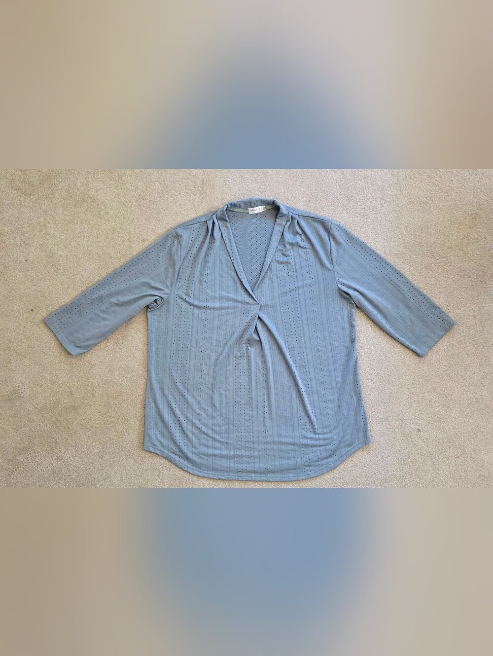 Miselon Plus Size 2X Seafoam Green Eyelet V Neck Tunic Top
